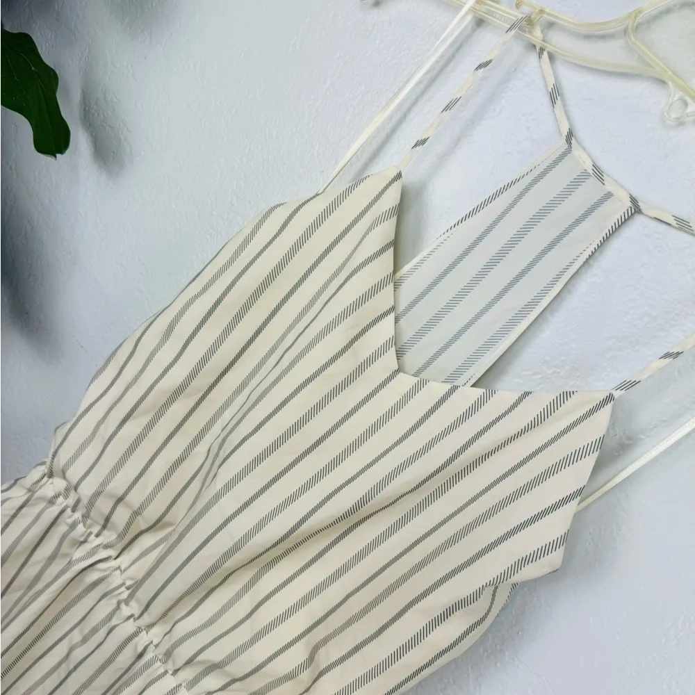 NWT Haute Hippie Mirage Blouson Waist Herringbone Stripe Mini Dress Ivory Blue S